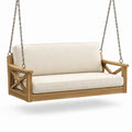 Teakholz Schaukelbank mit Polyesterkissen Beige