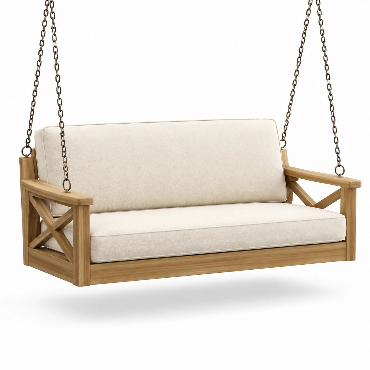 Teakholz Schaukelbank mit Polyesterkissen Beige