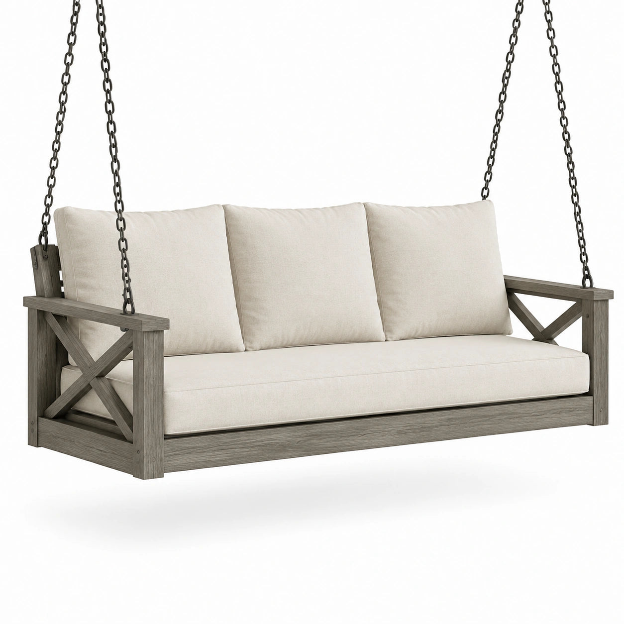 Holzschaukelbank mit Polyesterkissen Beige