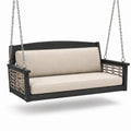 Holz-Schaukelbank mit Polyrattan und Polyesterpolster in Beige