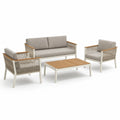 Gartenmöbel Set aus Aluminium und Teak mit Kissen, Beige und Hellgrau