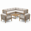 Teakholz Ecksofa Set mit Polyester-Seilen und Schaumstoffkissen, 70x70 cm Tisch