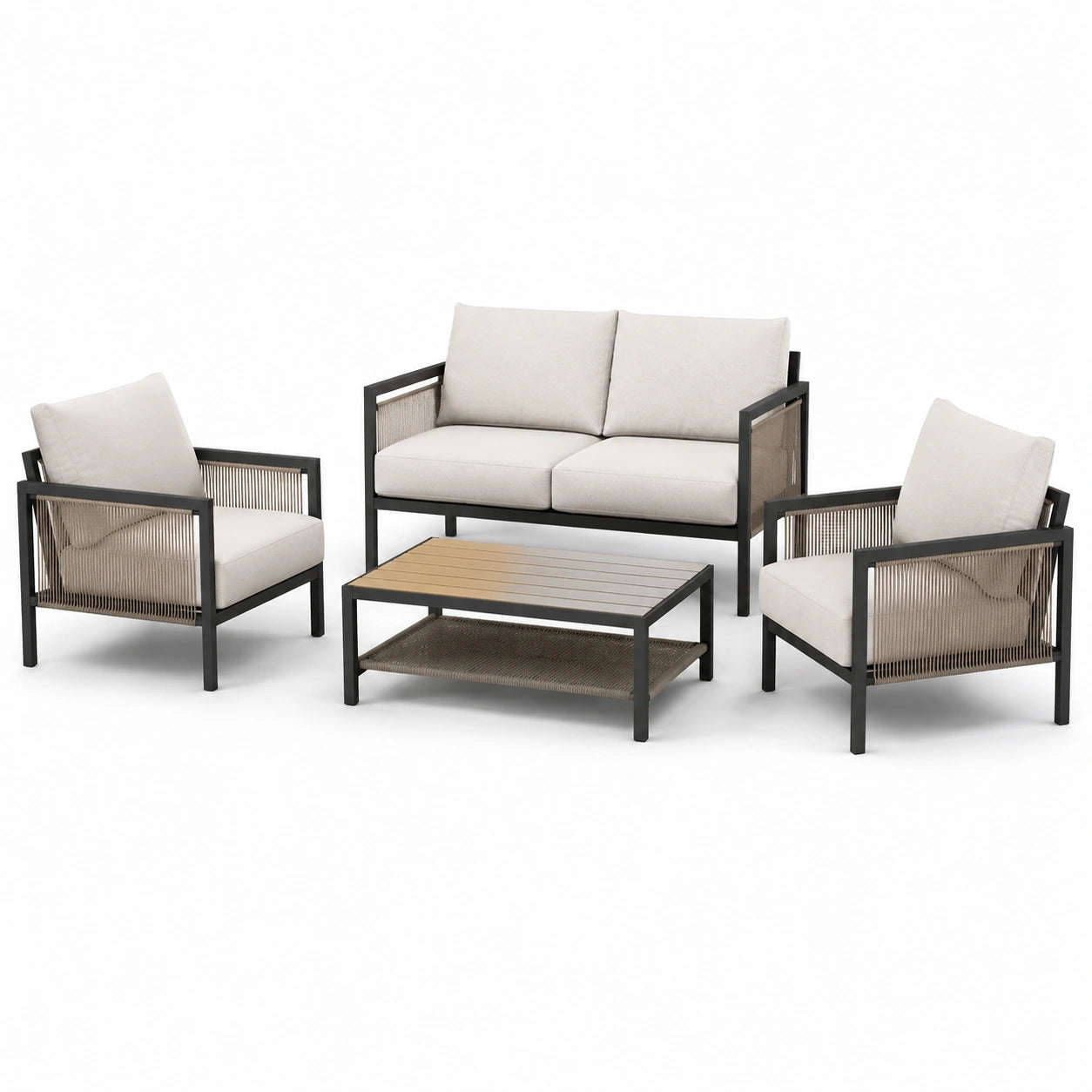 Garten-Lounge-Set aus Aluminium mit Sofa, Sesseln und Tisch
