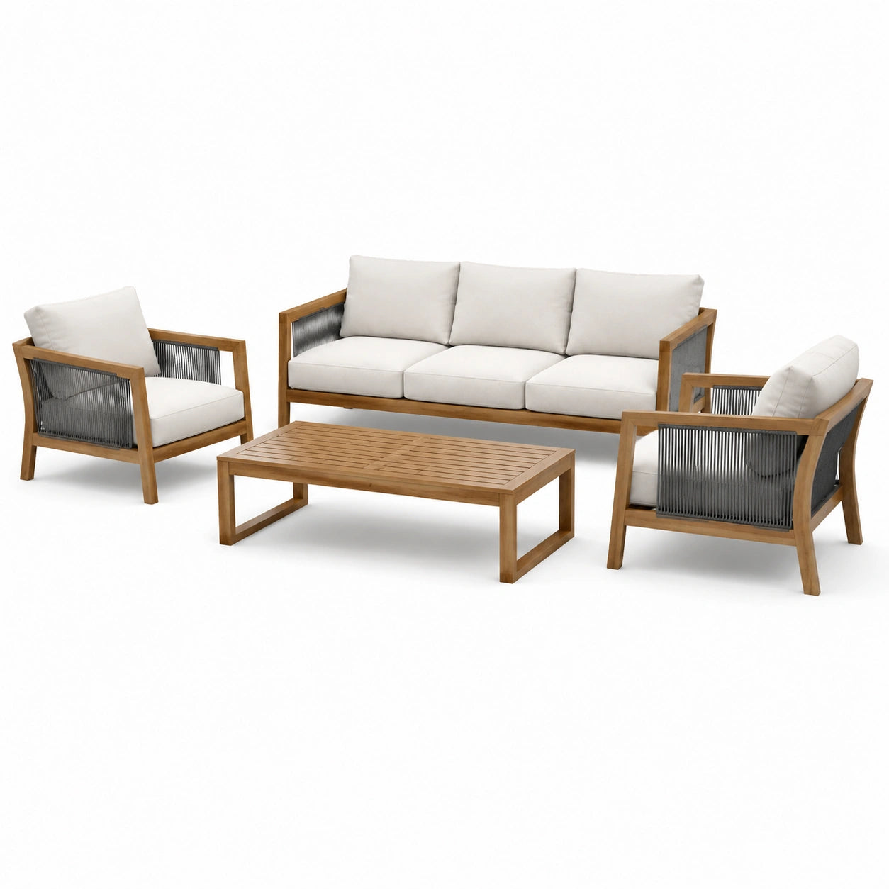 Gartenlounge-Set Teakholz Sofa & Sessel & Tisch Beige