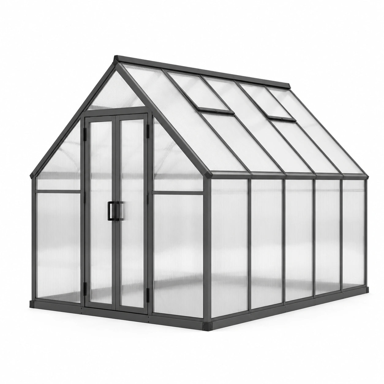 Gewächshaus Aluminiumrahmen Polycarbonatplatten 200x150x190 cm Grau