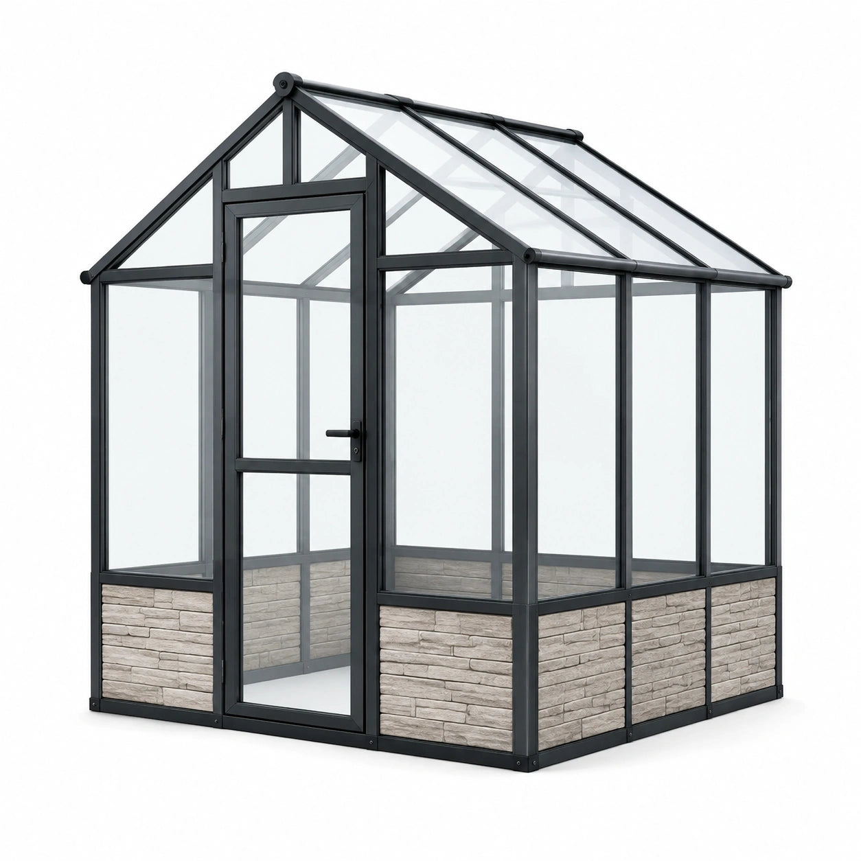 Gewächshaus Aluminium Sicherheitsglas Schwarz mit Steinoptik
