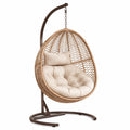 Rattan-Hängesessel mit Stahlrahmen und Baumwollkissen Beige