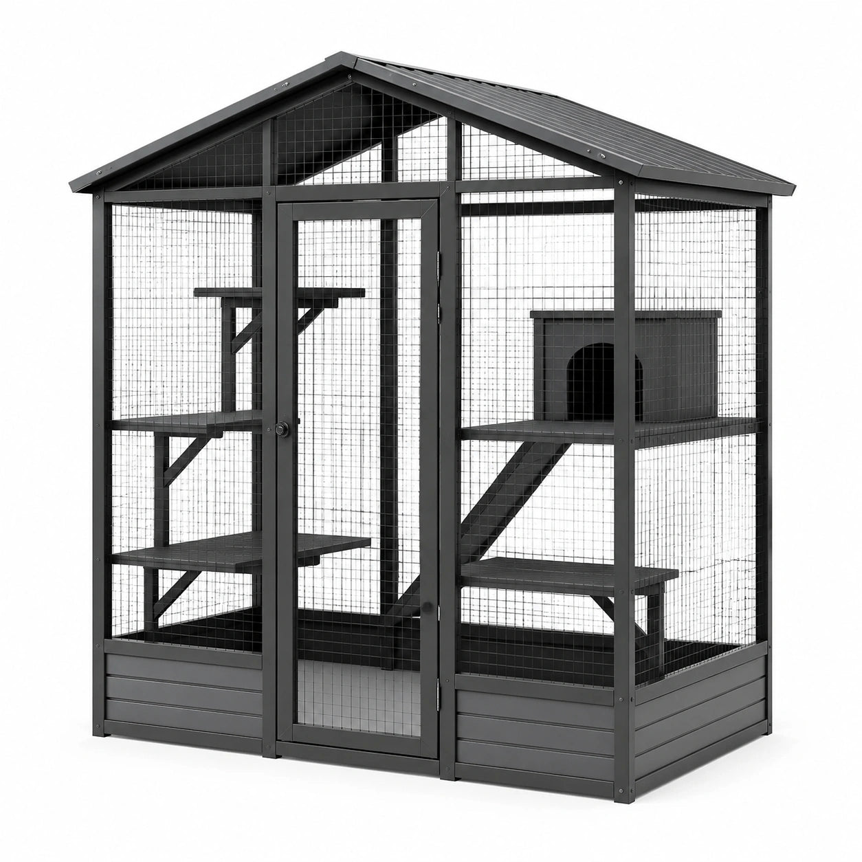 Katzengehege Metall mit PVC-Dach und Plattformen 200x100x150 cm Anthrazit