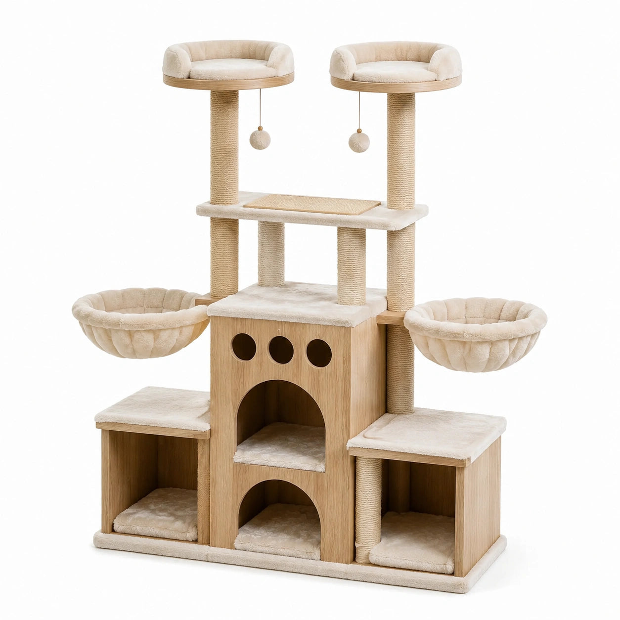 Kratzbaum aus MDF-Holz und Sisal in Beige