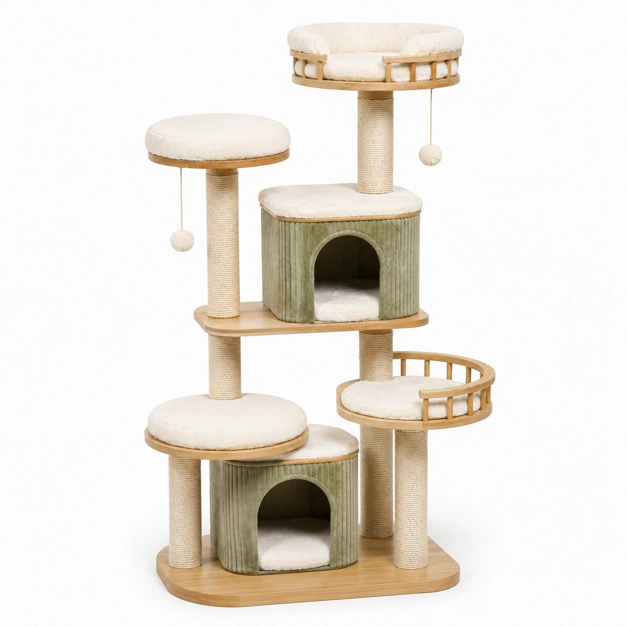 Holz- und Sisal-Kratzbaum, 140 cm, Beige/Grün