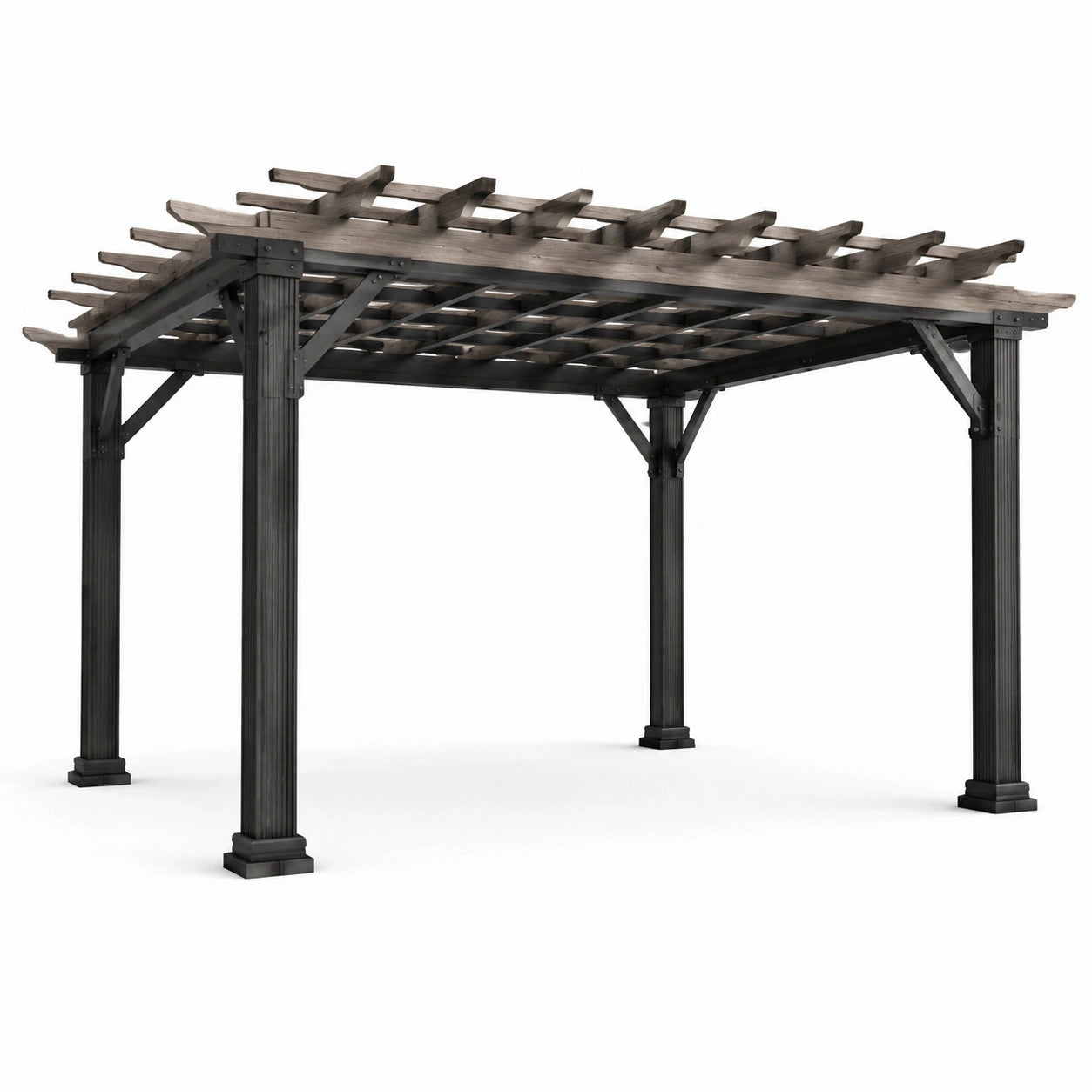 Gartenpergola Rechteckig 300x400 cm Kiefernholz und Metall Grau Schwarz